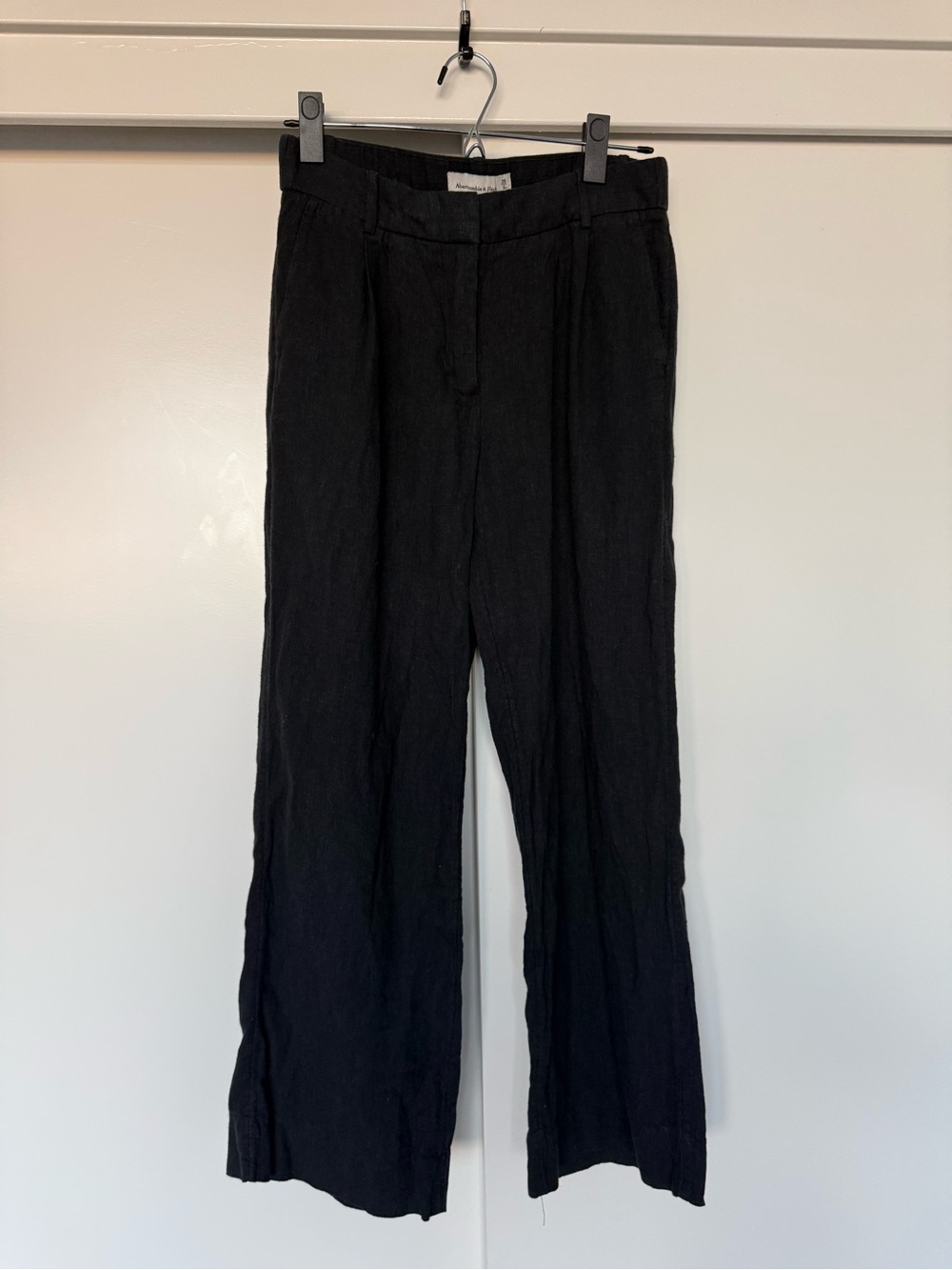 Abercrombie Low Rise Black Linen Wide-Leg Women’s Trousers Ankle Length